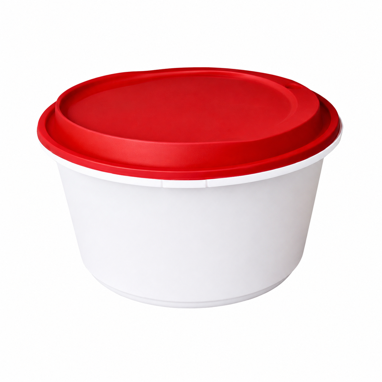 Disposable Thickened Plastic Round Bowl with Lock Lid, 1500ml, White Bowl / Red Lid