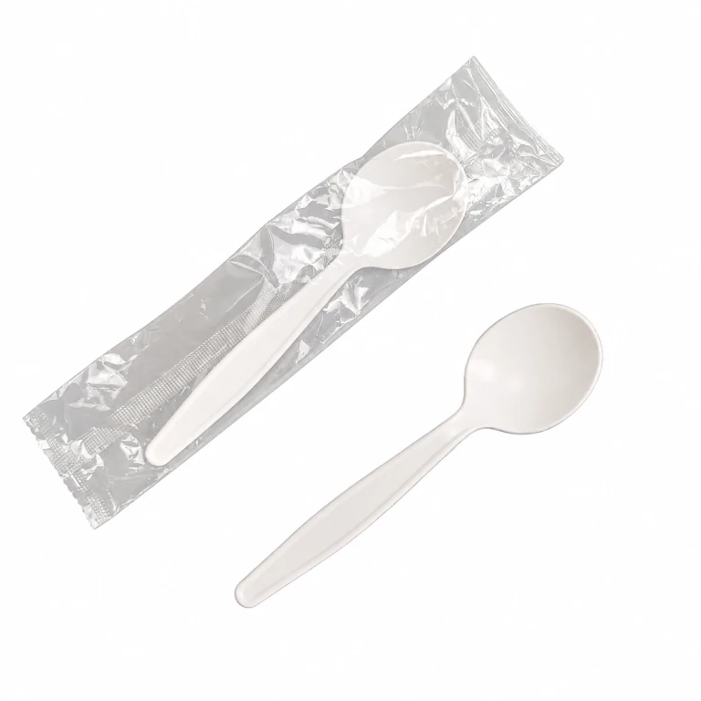 Corn Starch White Soup Spoon 7 inch, individually wrapped in OPP film