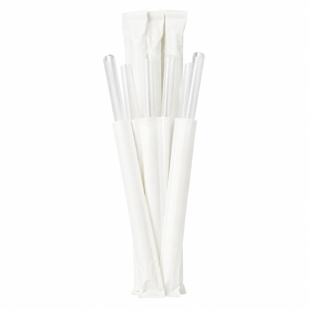 Food-Grade PP Straw 19×12cm, white paper, transparent pointed tip, 100 pcs