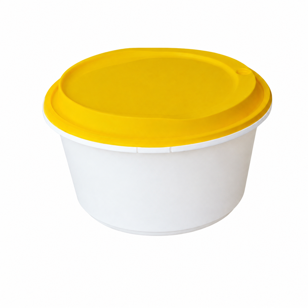 Disposable Thickened Plastic Round Bowl with Lock Lid, 1500ml, White Bowl / Yellow Lid