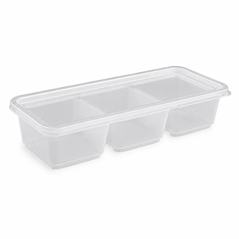 500ml elongated three-compartment Japanese-style food container (clear)