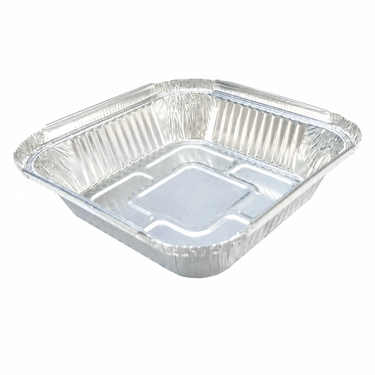 Aluminium Foil Square Container 145 450ml, with foil-laminated paper lid