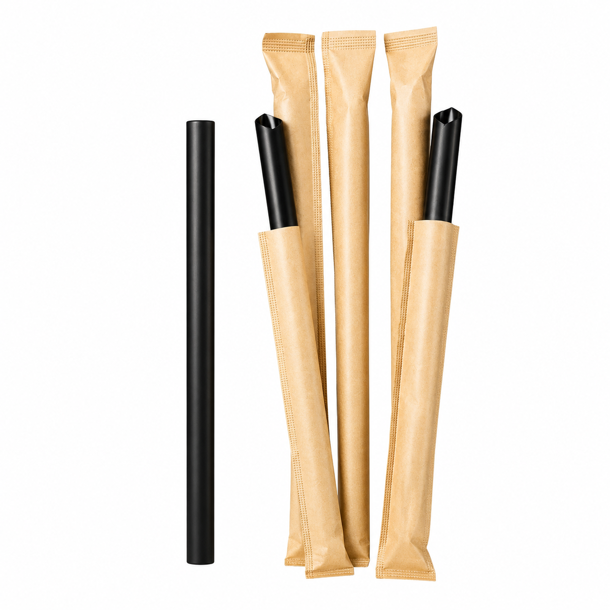 Food-Grade PP Straw 19×12cm, kraft paper, black pointed tip, 100 pcs
