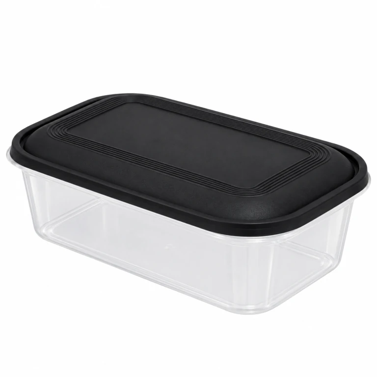 1000ml square tamper-evident food container (white base, black lid)