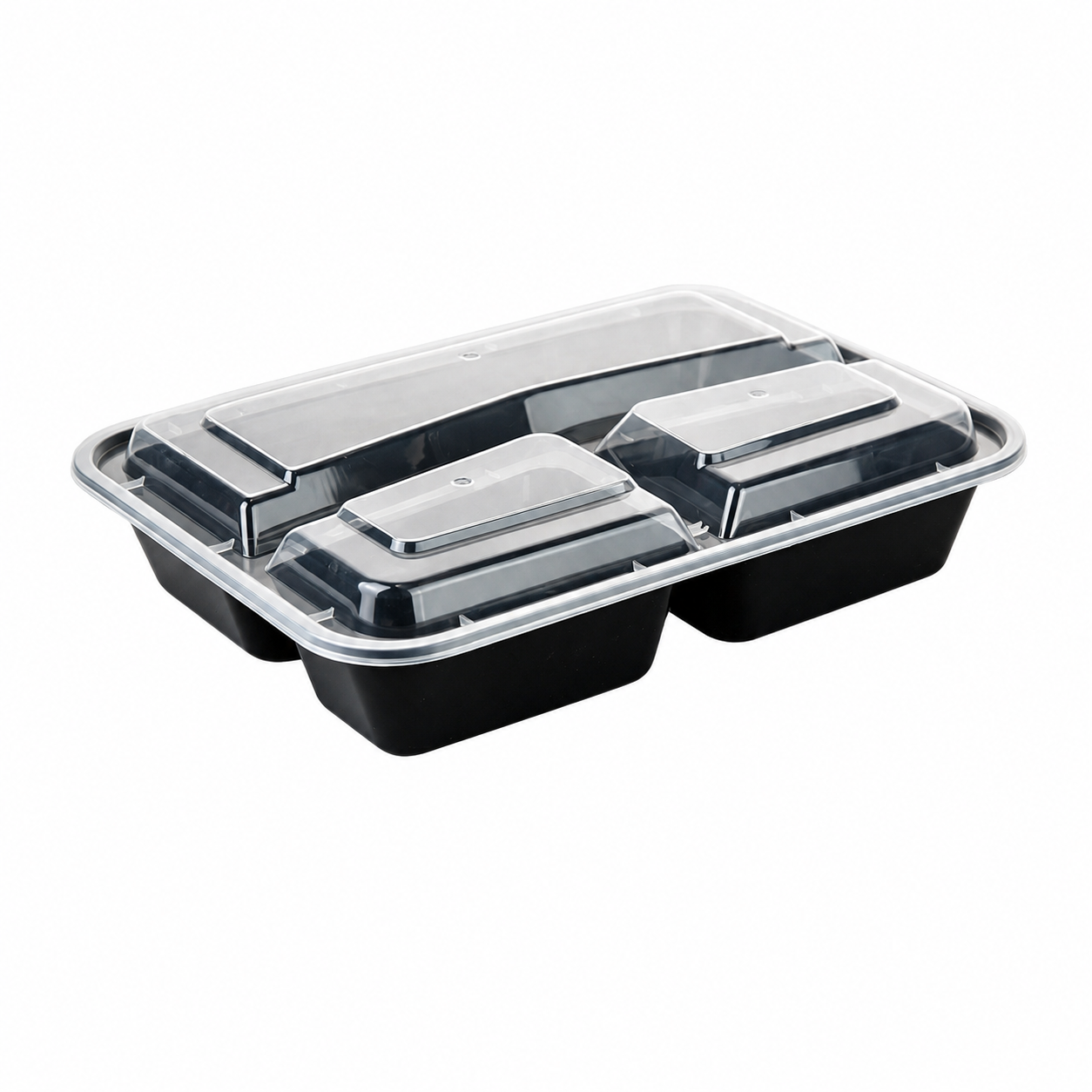 42oz American Style Export Rectangular 3-Compartment Container with Clear Lid