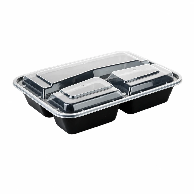 42oz American Style Export Rectangular 3-Compartment Container with Clear Lid