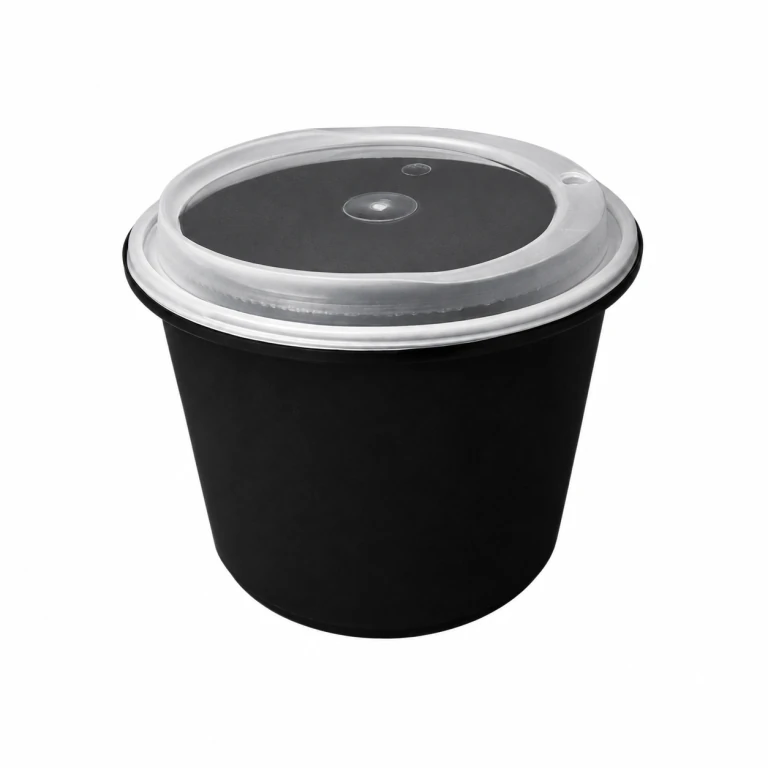 Disposable Thickened Plastic Round Bowl with Lock Lid, 2000ml, Black