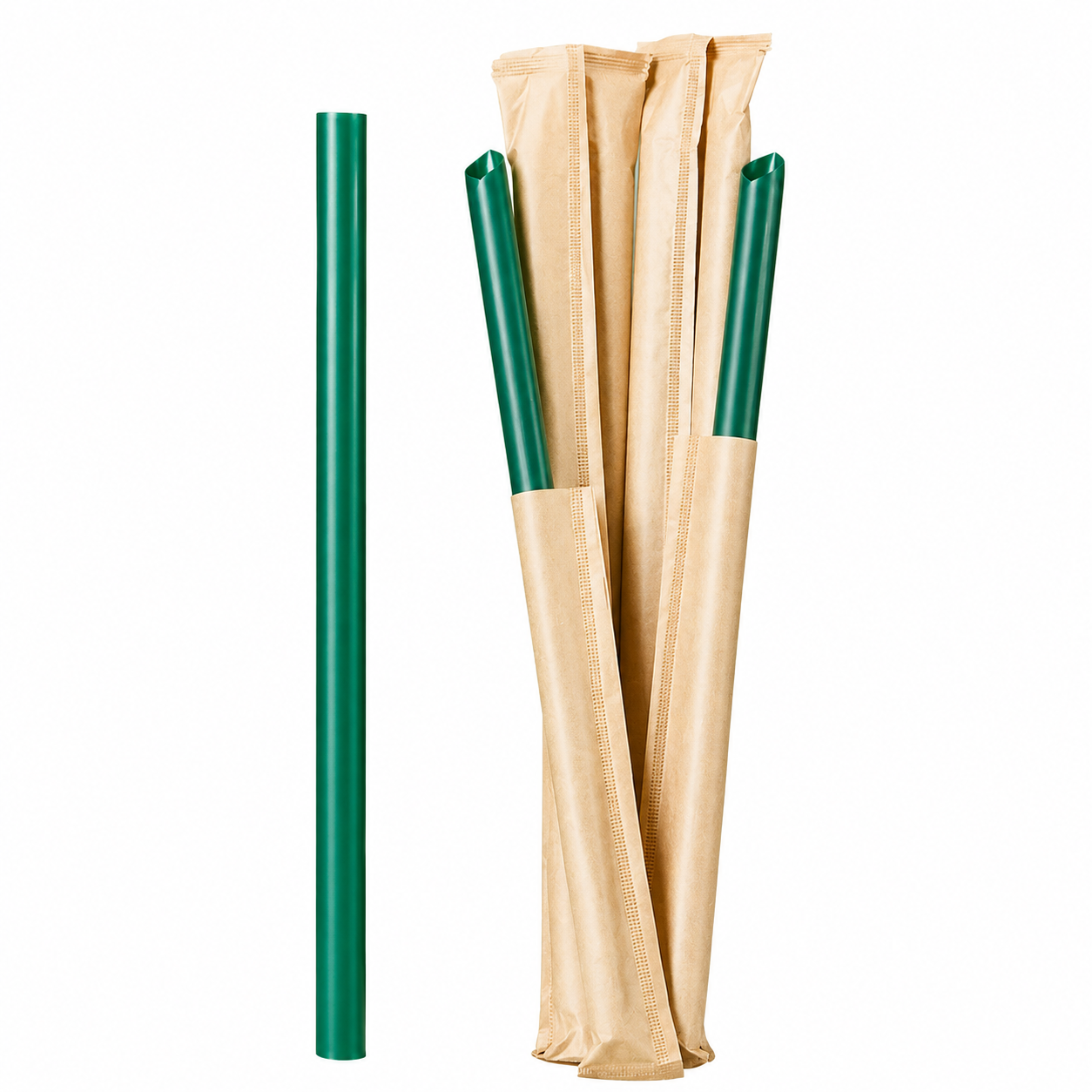 Food-Grade PP Straw 23×12cm, kraft paper, dark green pointed tip, 100 pcs