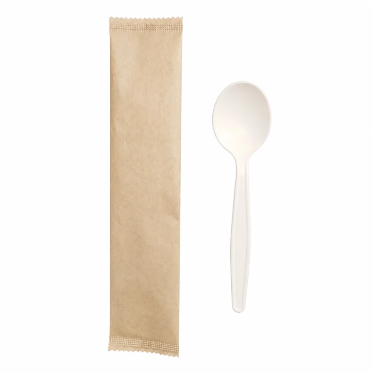 Corn Starch White Soup Spoon 7 inch, individually wrapped in kraft paper