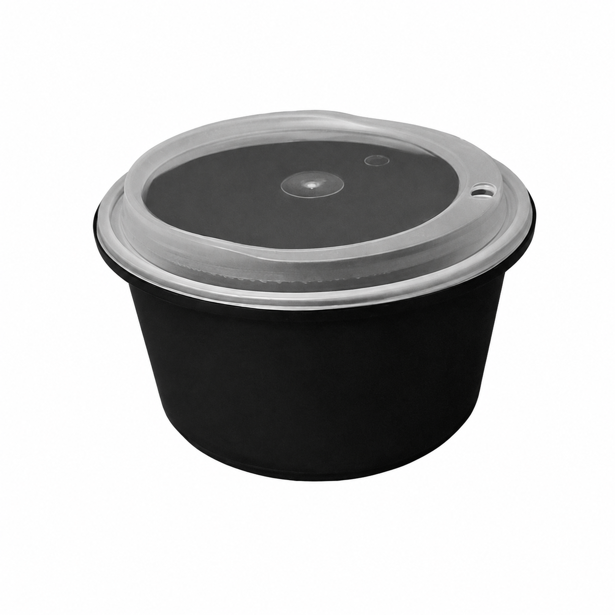 Disposable Thickened Plastic Round Bowl with Lock Lid, 1500ml, Black