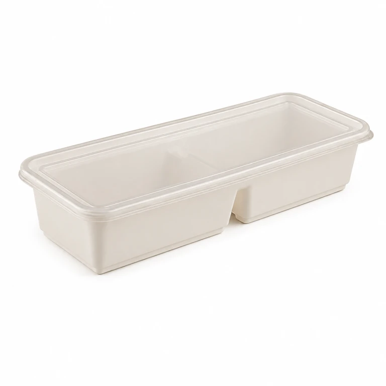 500ml elongated two-compartment Japanese-style food container (ivory)