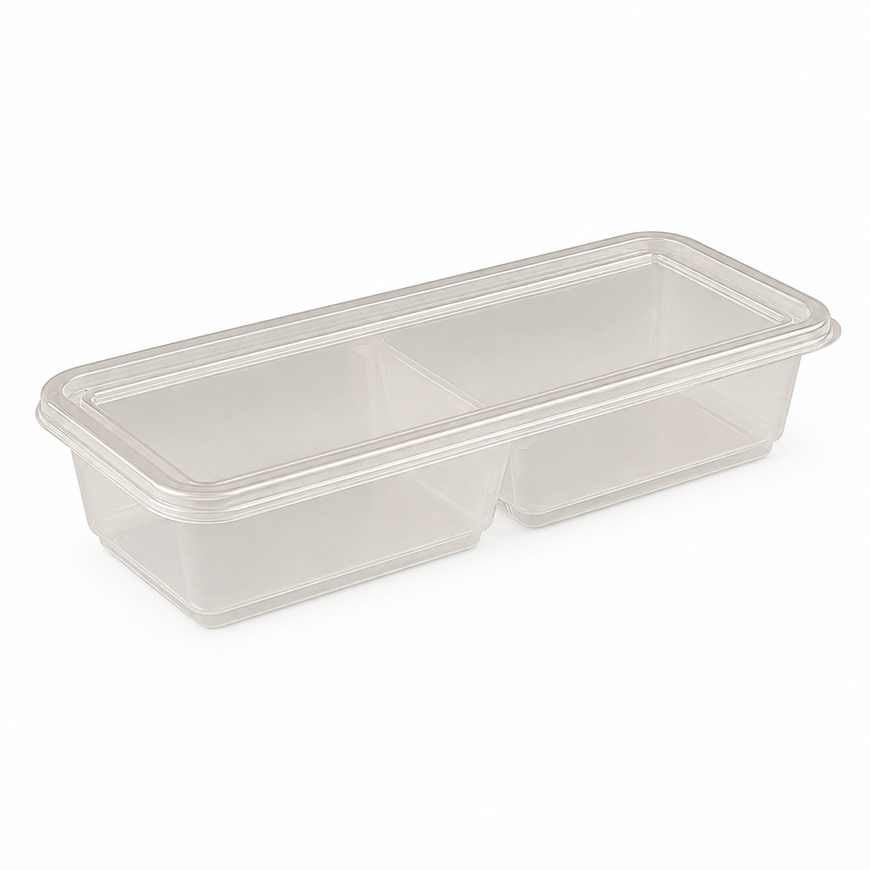 500ml elongated two-compartment Japanese-style food container (clear)