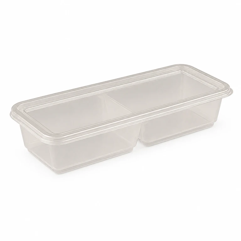 500ml elongated two-compartment Japanese-style food container (clear)
