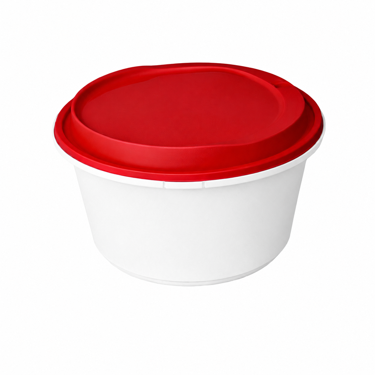 Disposable Thickened Plastic Round Bowl with Lock Lid, 1250ml, White Bowl / Red Lid