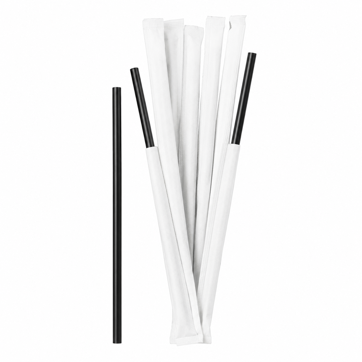 Food-Grade PP Straw 6×19cm, white paper, black pointed tip, 100 pcs