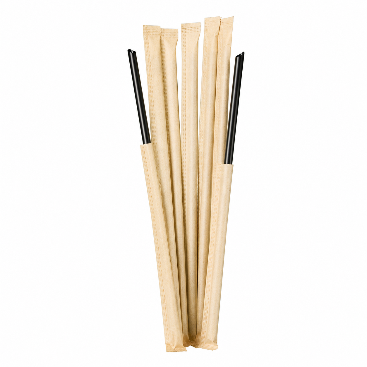 Food-Grade PP Straw 6×23cm, kraft paper, black pointed tip, 100 pcs