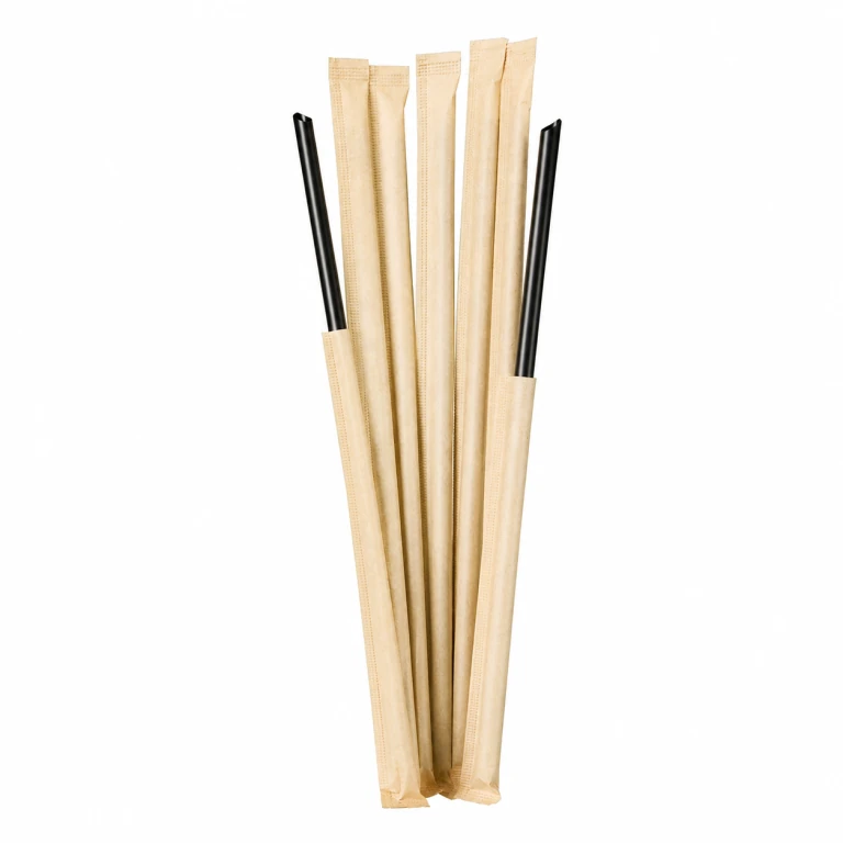 Food-Grade PP Straw 6×23cm, kraft paper, black pointed tip, 100 pcs