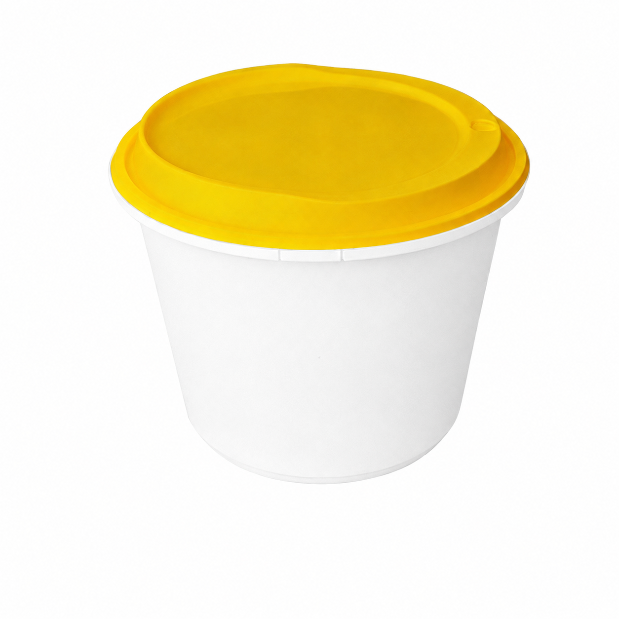 Disposable Thickened Plastic Round Bowl with Lock Lid, 2000ml, White Bowl / Yellow Lid