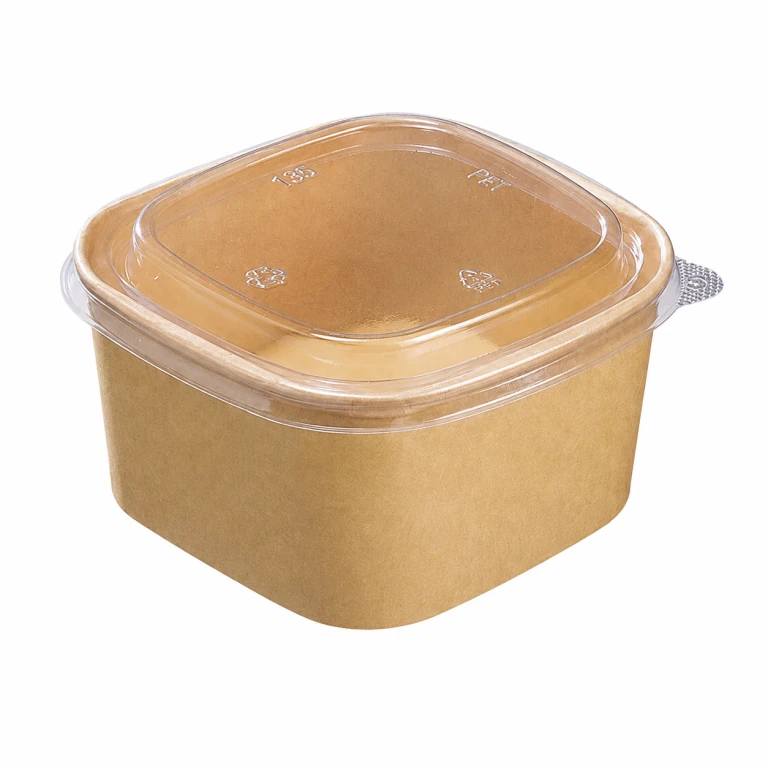 Kraft Paper Square Bowl 650ml with PET Lid