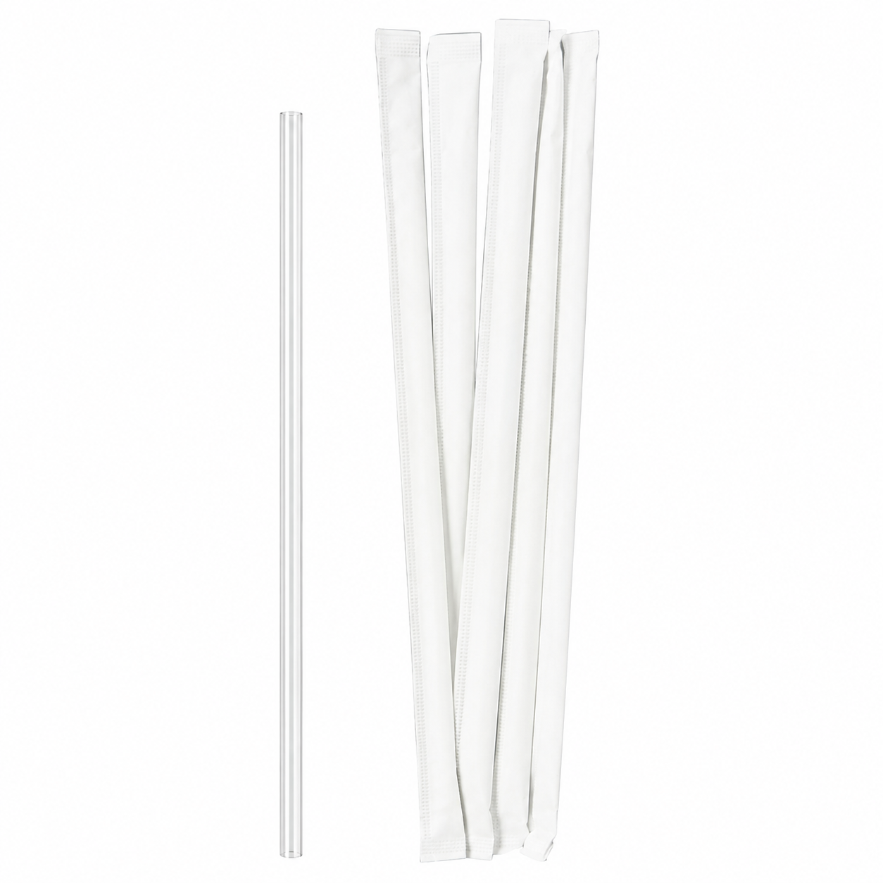 Food-Grade PP Straw 6×19cm, white paper, transparent pointed tip, 100 pcs