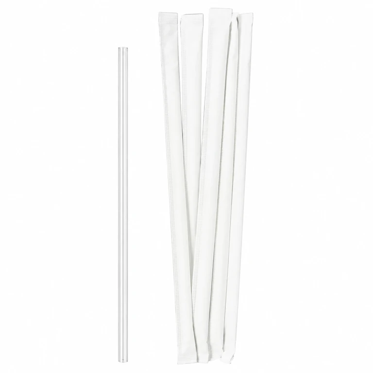 Food-Grade PP Straw 6×19cm, white paper, transparent pointed tip, 100 pcs