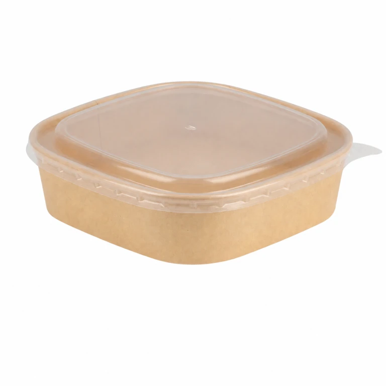 Kraft Paper Square Bowl 750ml with PP Lid