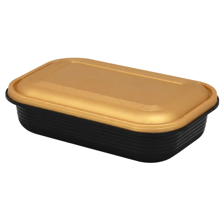 1000ml square tamper-evident food container (black base, gold lid)