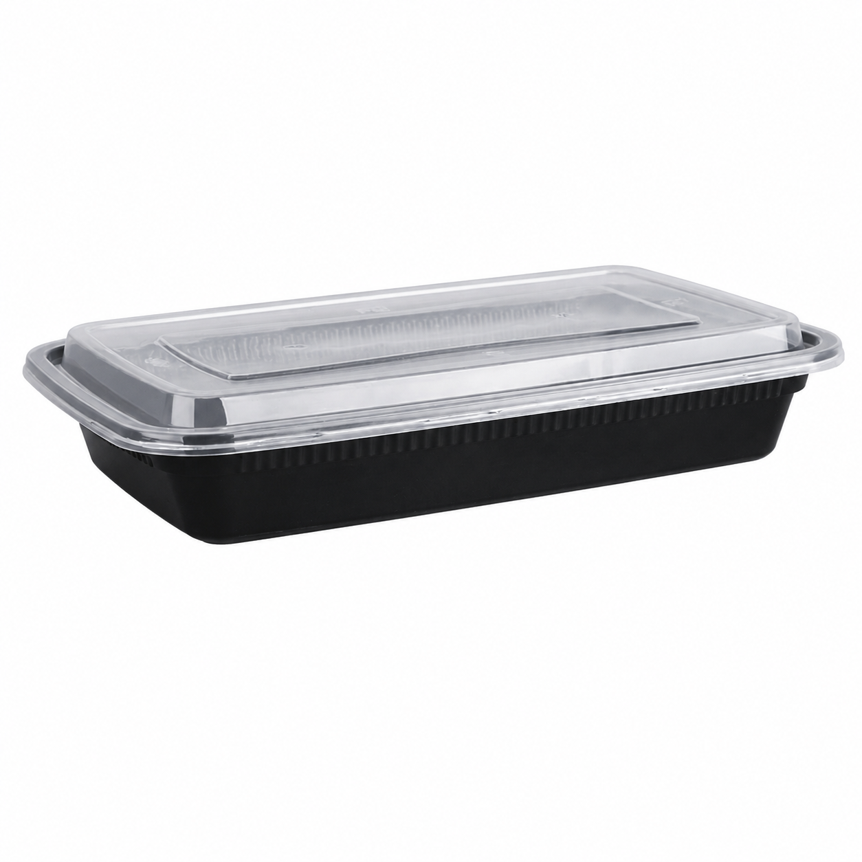 750ml disposable plastic meal box with black background and transparent lid