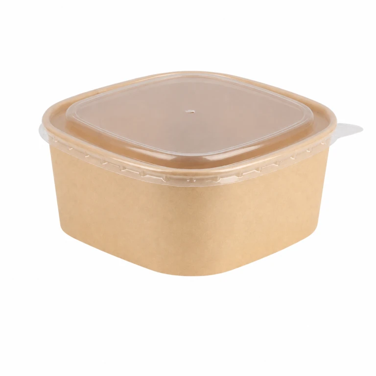 Kraft Paper Square Bowl 1400ml with PP Lid