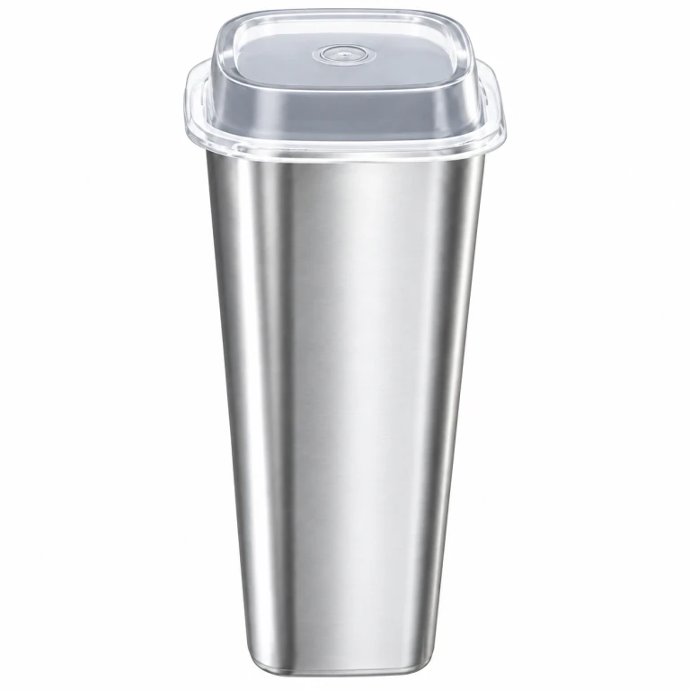 960ml Matte Silver Film Square Cup Set with Clear Lid