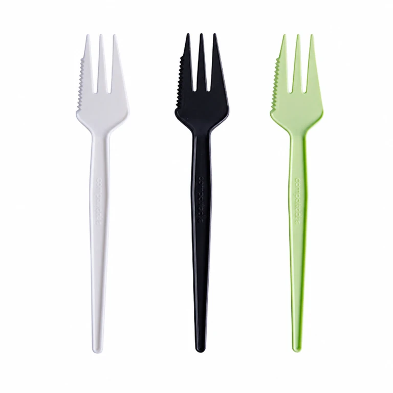 PLA White Serrated Fork, bulk packed