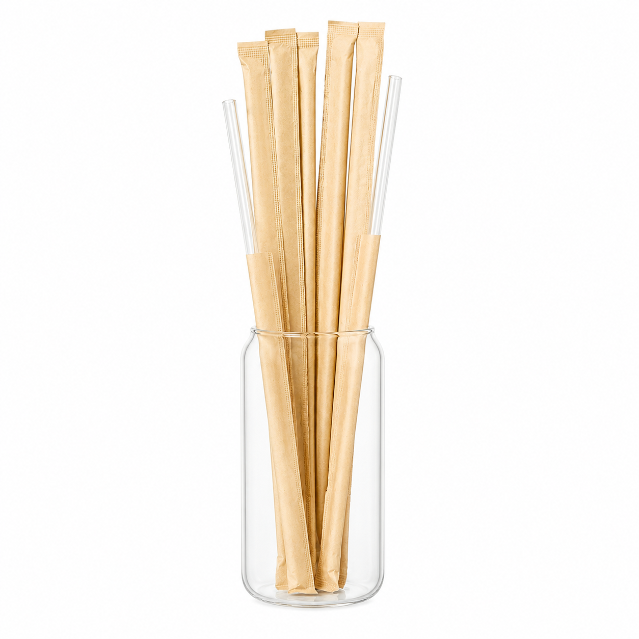 Food-Grade PP Straw 6×23cm, kraft paper, transparent pointed tip, 100 pcs