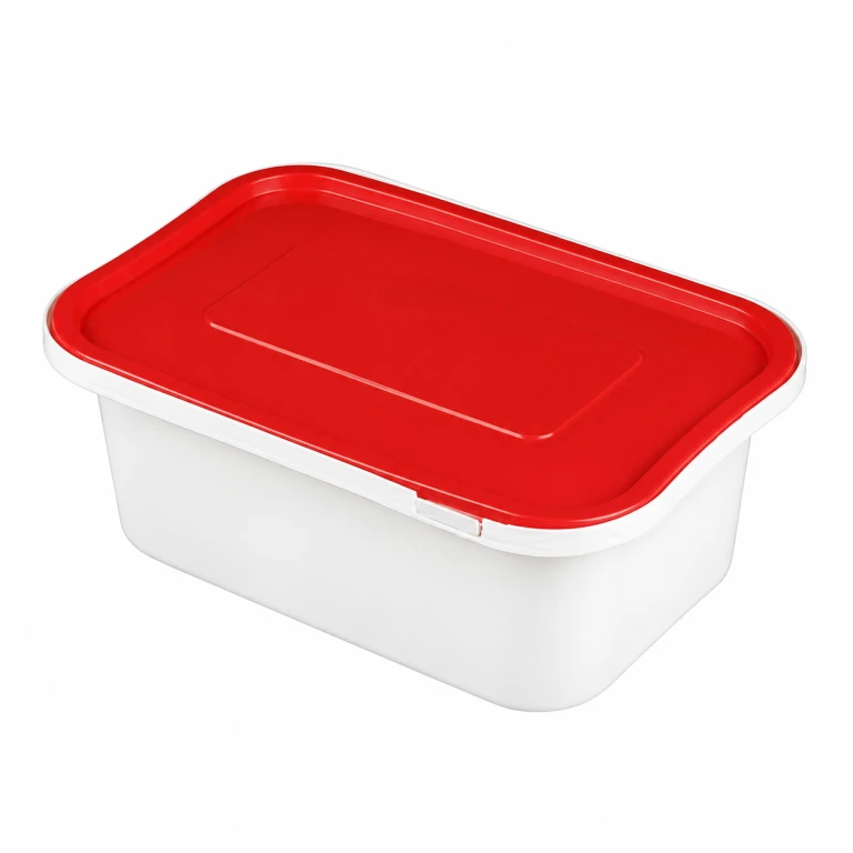1000ml square tamper-evident food container (white base, red lid)