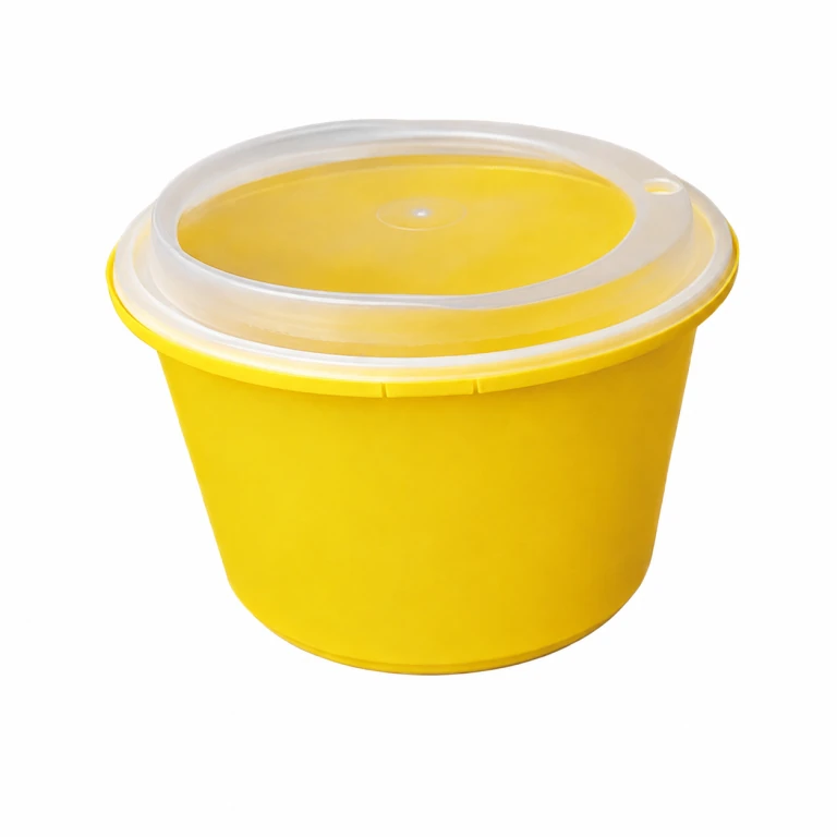 Disposable Thickened Plastic Round Bowl with Lock Lid, 1750ml, Yellow