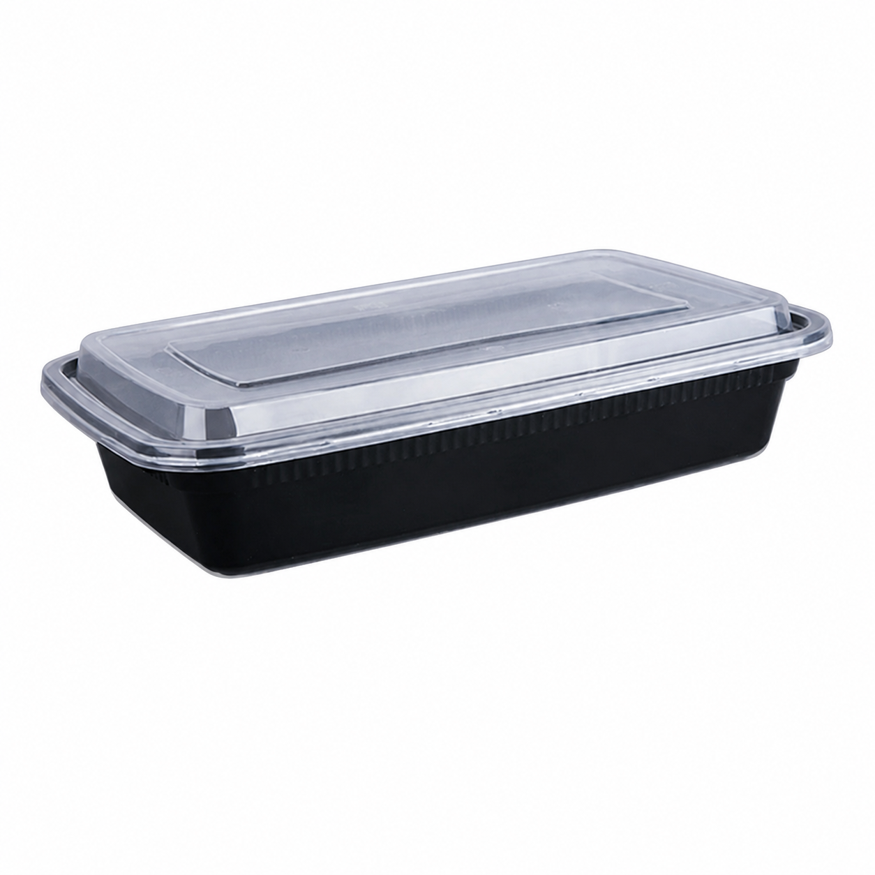 1000ml disposable plastic meal box with black background and transparent lid