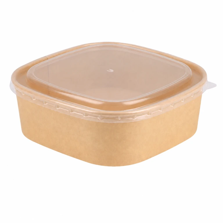 Kraft Paper Square Bowl 1000ml with PP Lid