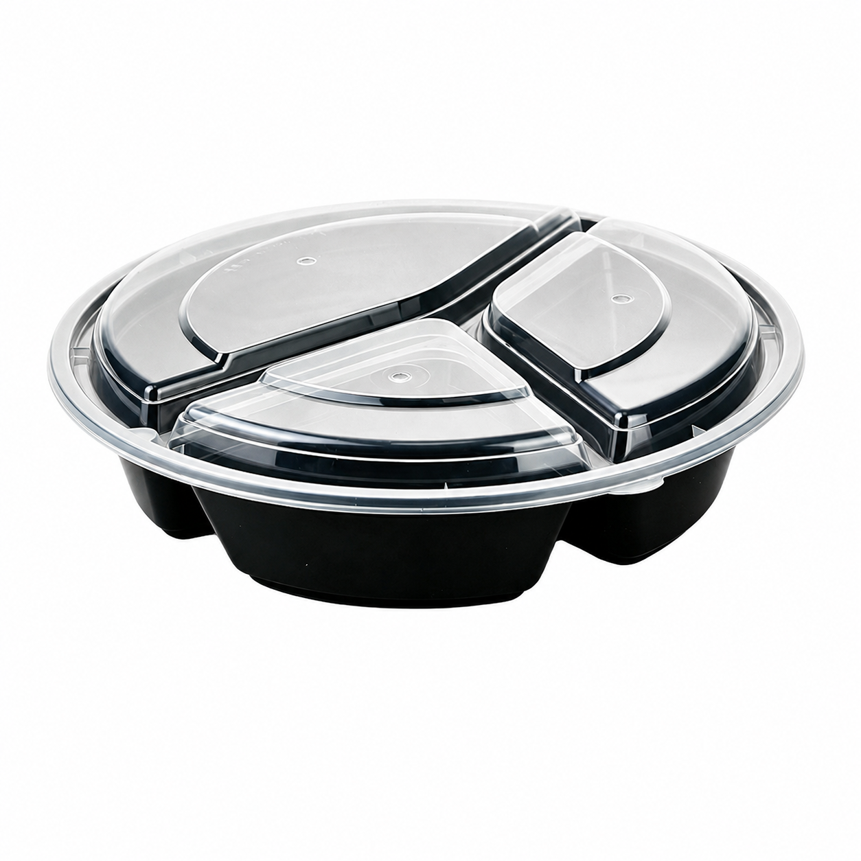 40oz American Style Export Round 3-Compartment Bowl with Clear Lid