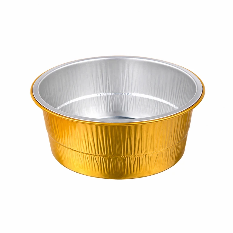 Gold Round Aluminum Foil Container with PP Lid Thickened Food Grade Commercial Takeaway Disposable Food Box