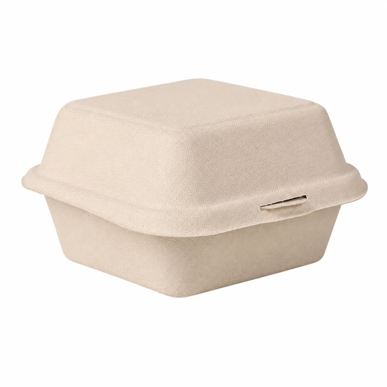 Natural 6-Inch Bagasse Clamshell Hamburger Box