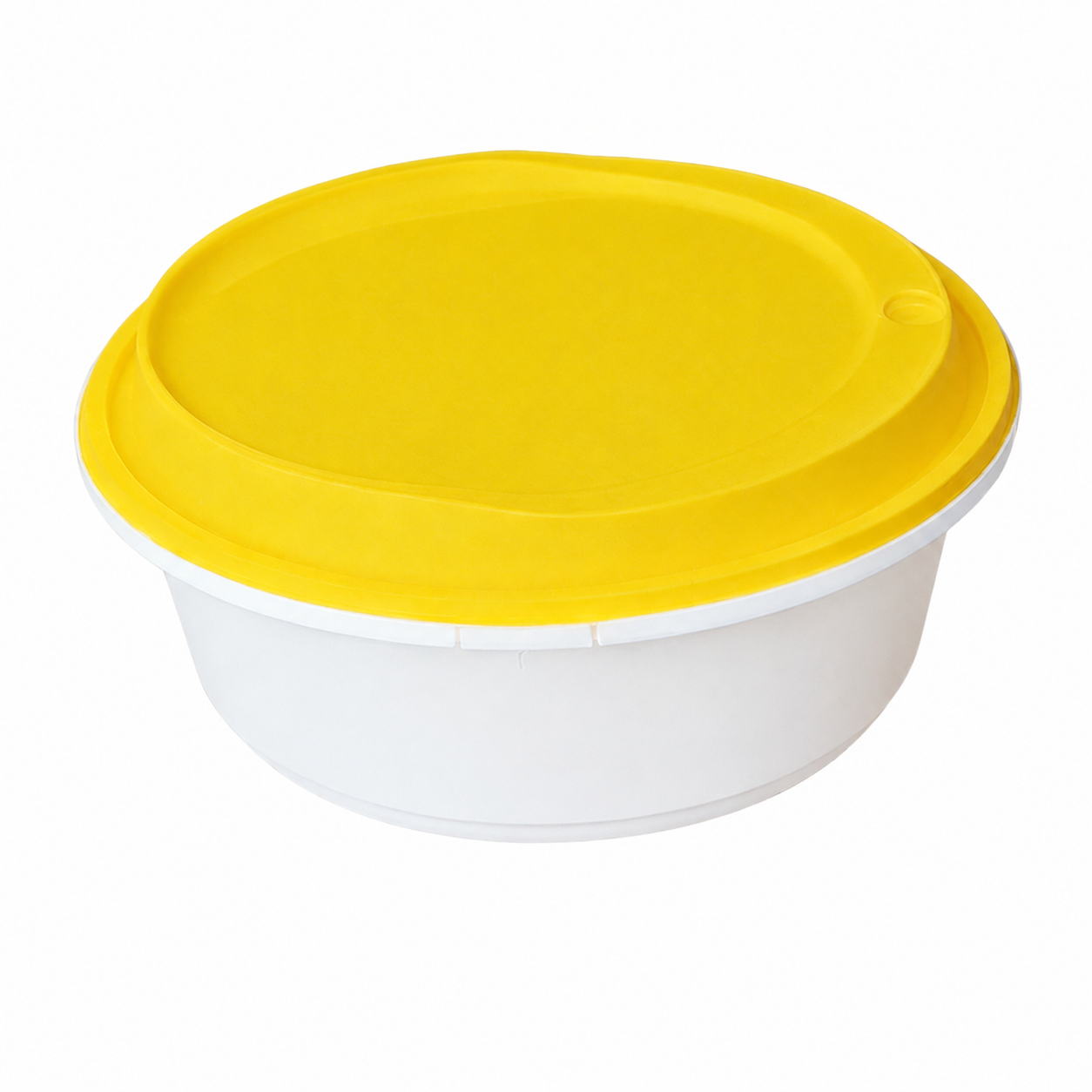 Disposable Thickened Plastic Round Bowl with Lock Lid, 1000ml, White Bowl / Yellow Lid