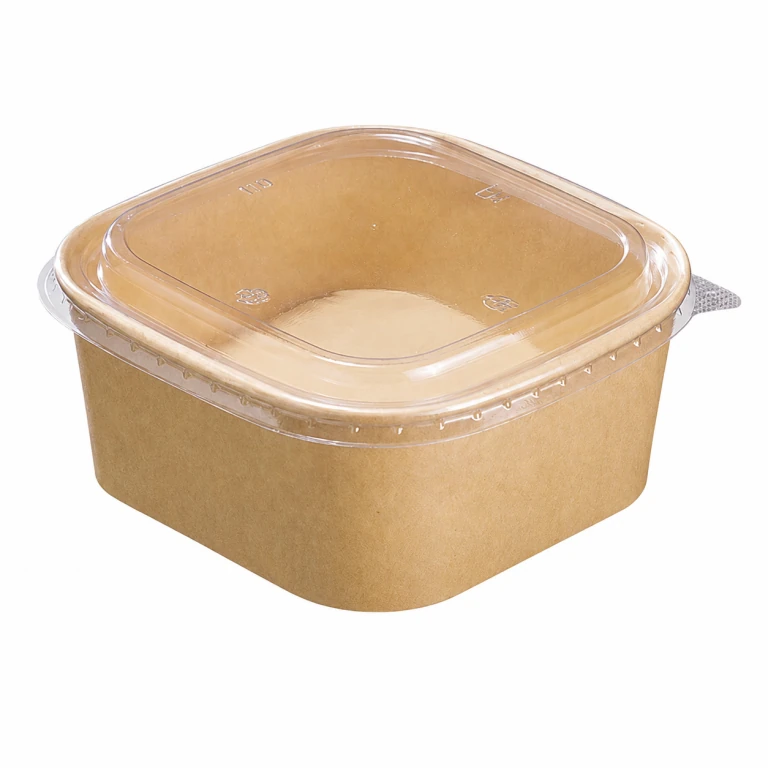 Kraft Paper Square Bowl 1200ml with PET Lid