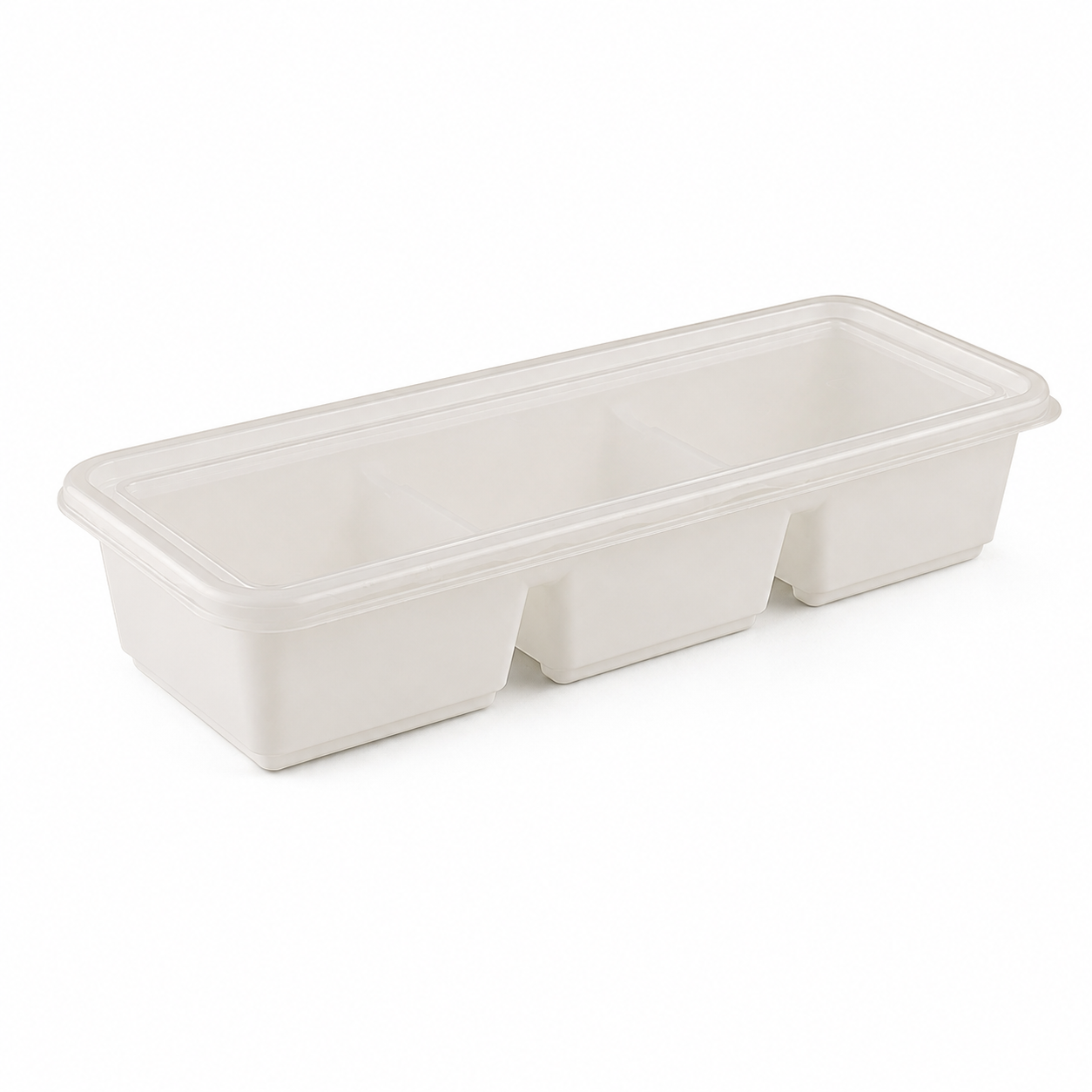 500ml elongated three-compartment Japanese-style food container (ivory)