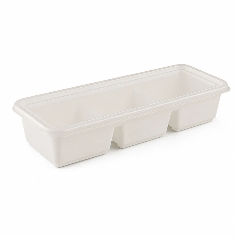 500ml elongated three-compartment Japanese-style food container (ivory)