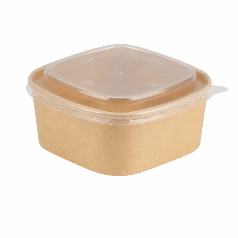 Kraft Paper Square Bowl 500ml with PP Lid