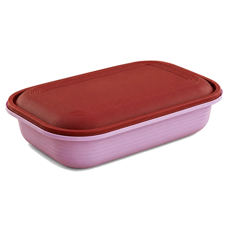 1000ml square tamper-evident food container (light-purple base, burgundy lid)