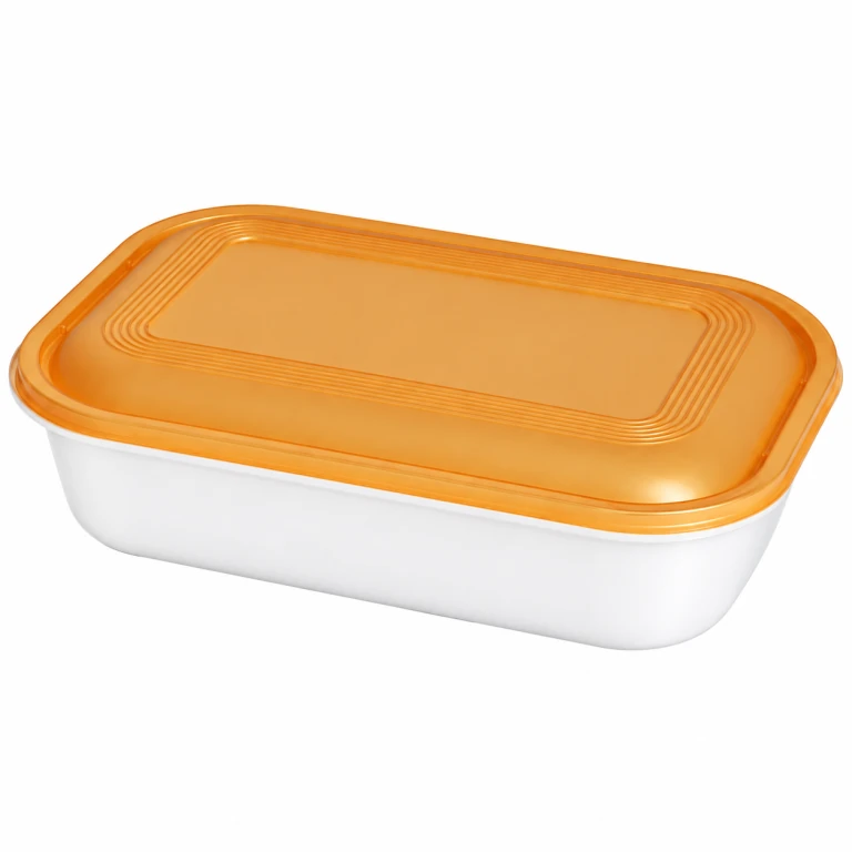 750ml latch-lock food container (white base/gold lid)