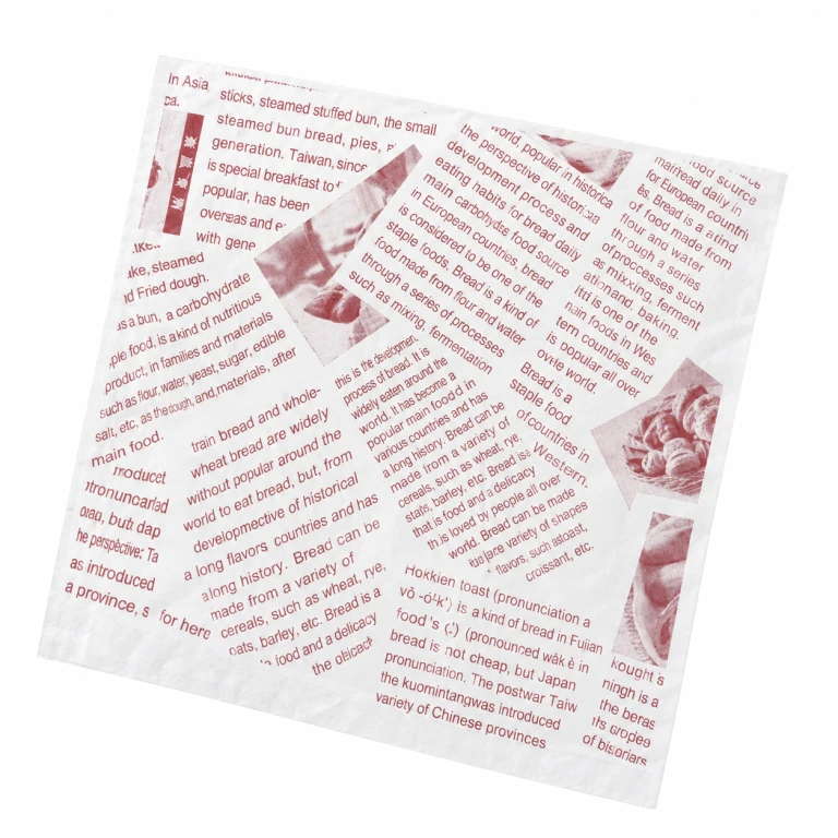 white newspaper-print paper-bag design
