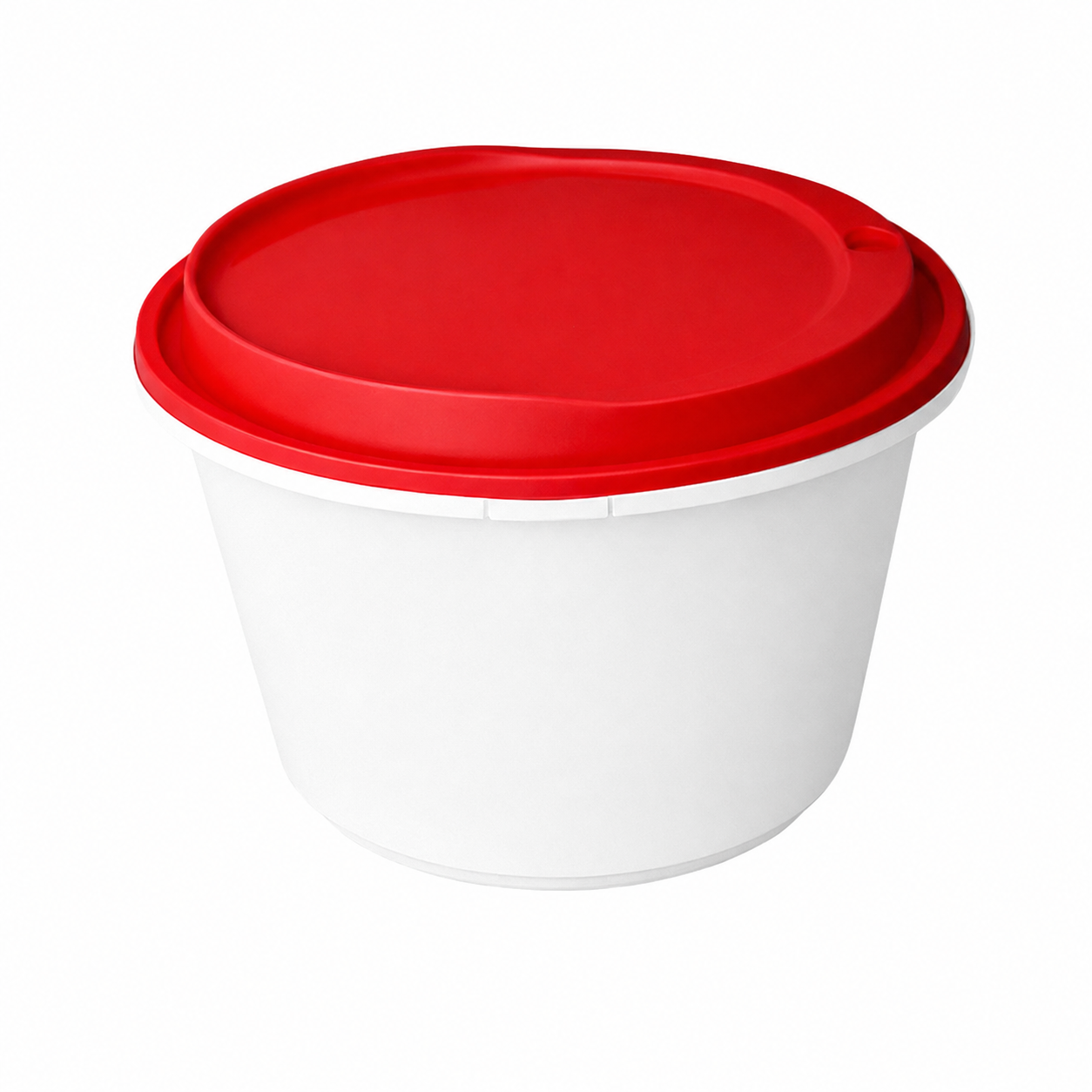Disposable Thickened Plastic Round Bowl with Lock Lid, 1750ml, White Bowl / Red Lid