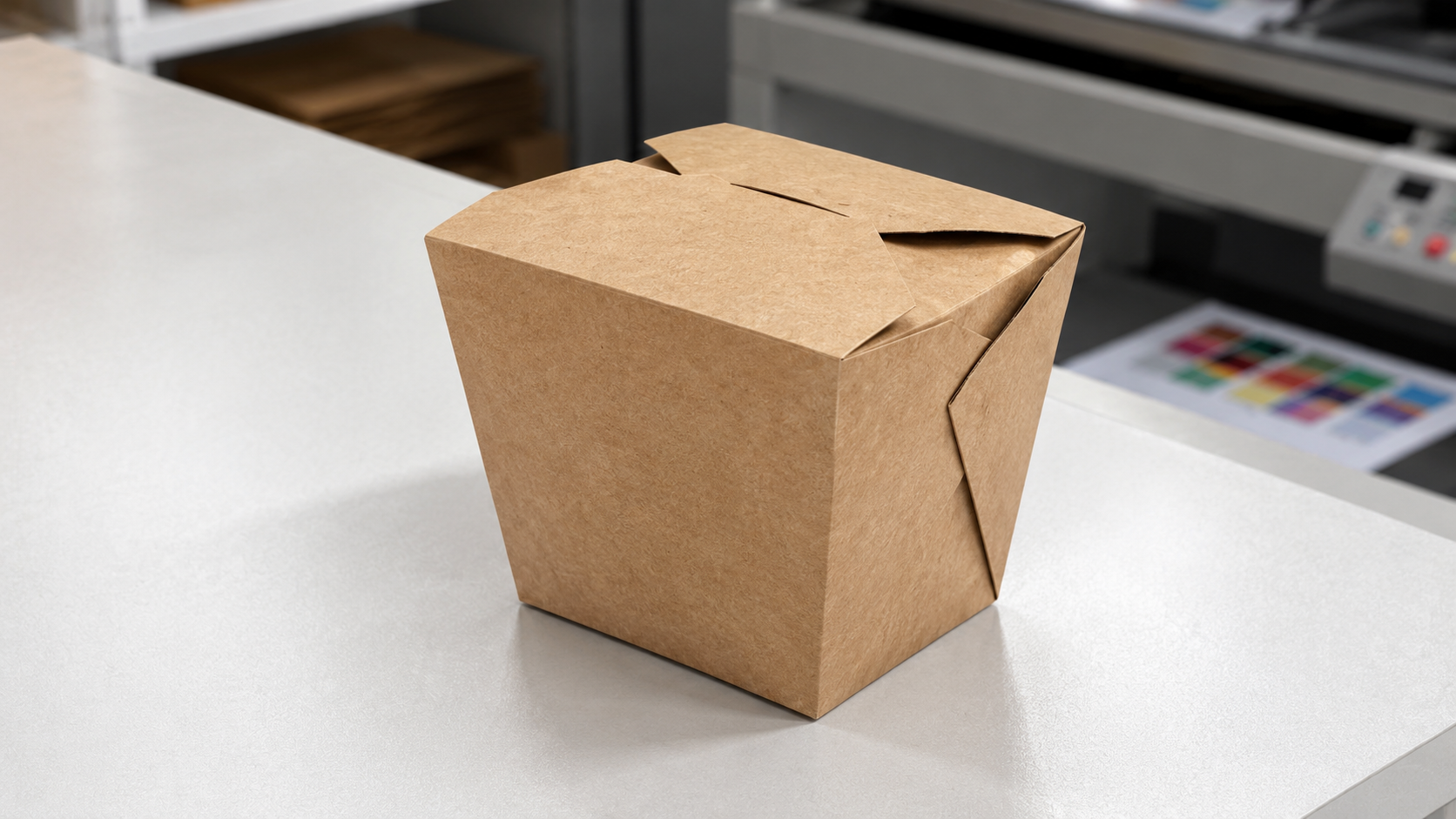 Printed food packaging boxes with sorting symbols lined up on a production table