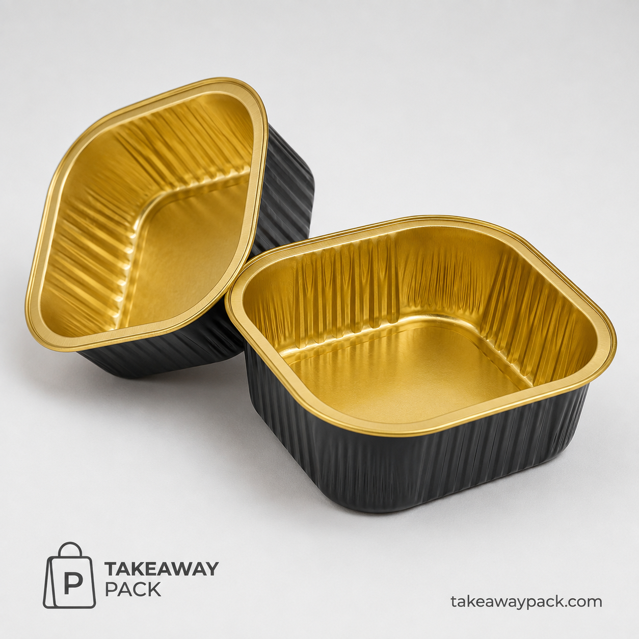 Round tamper-evident takeaway containers with sealing labels at a restaurant pack station